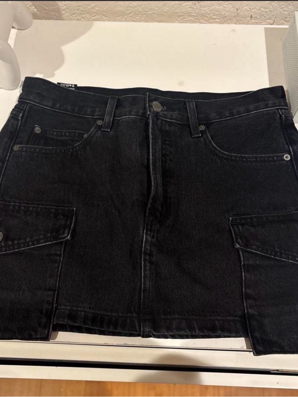 Black Womens Cargo Denim Skirt - Classic Utility Style